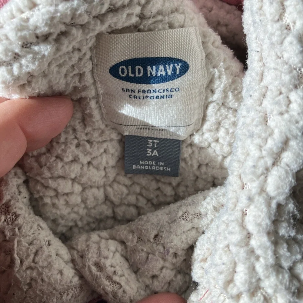 Old Navy Kids Pink Sherpa Lined Denim Trucker Jacket Size 3T Dusty Rose
